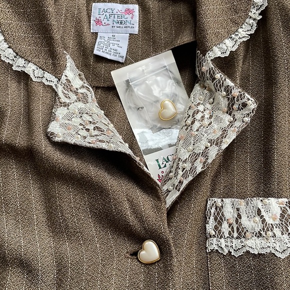 Lacy Afternoon by Shell Kepler Vintage 80s Lace Suit Jacket Shoulder Pads Sz 1X - Picture 2 of 8